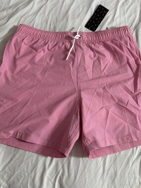 Islandhaze Men's Bubblegum Pink Elastic Drawstring Swim Trunks